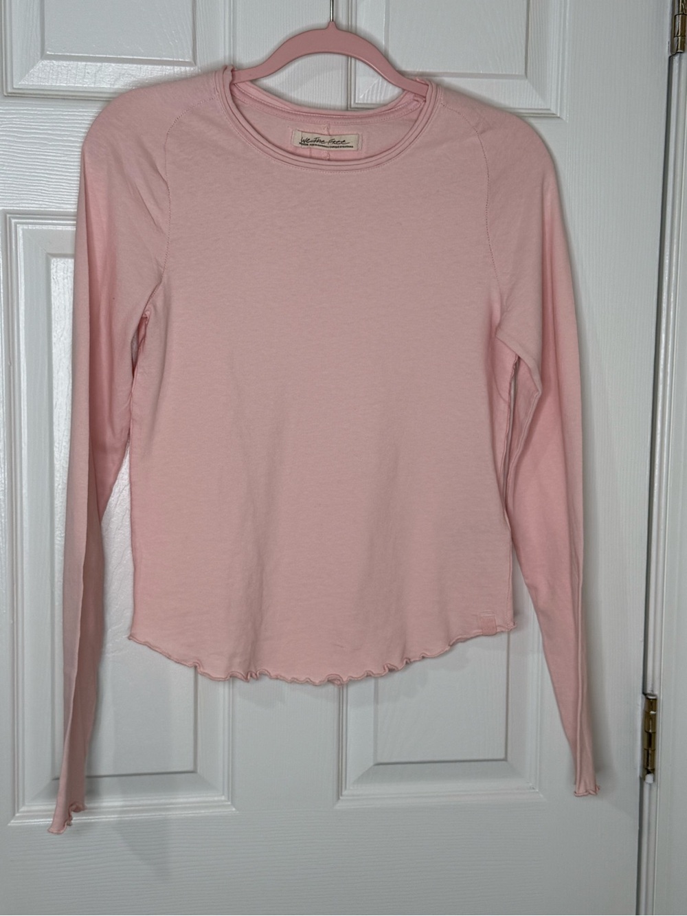 NWOT Free People Light Pink Long Sleeve Lettuce Hem Cotton Top
